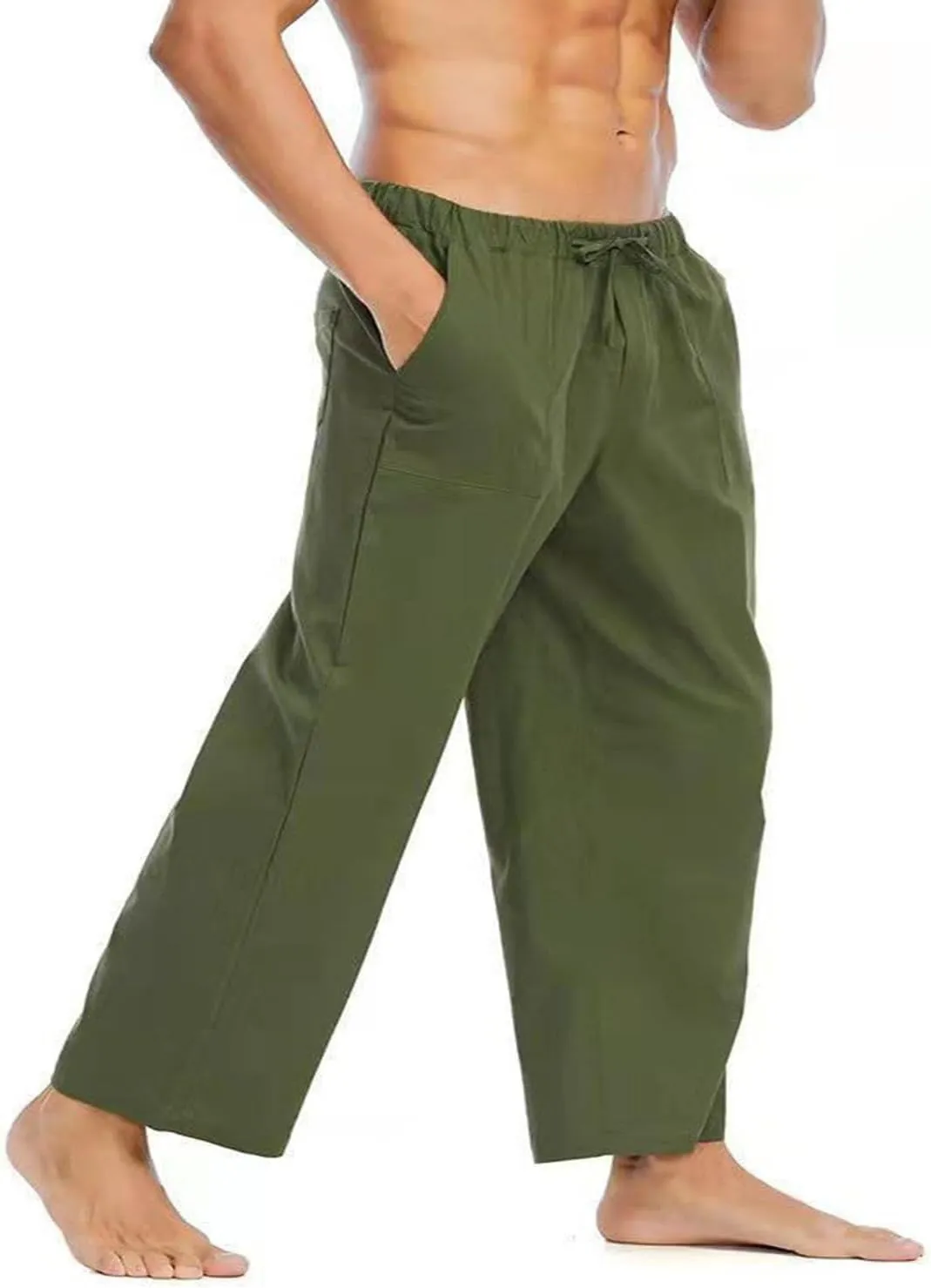 Men's Pants Casual Loose Quick Dry Drawstring Elastic Waist Solid Color Pants Lightweight Straight-Legs with Pockets