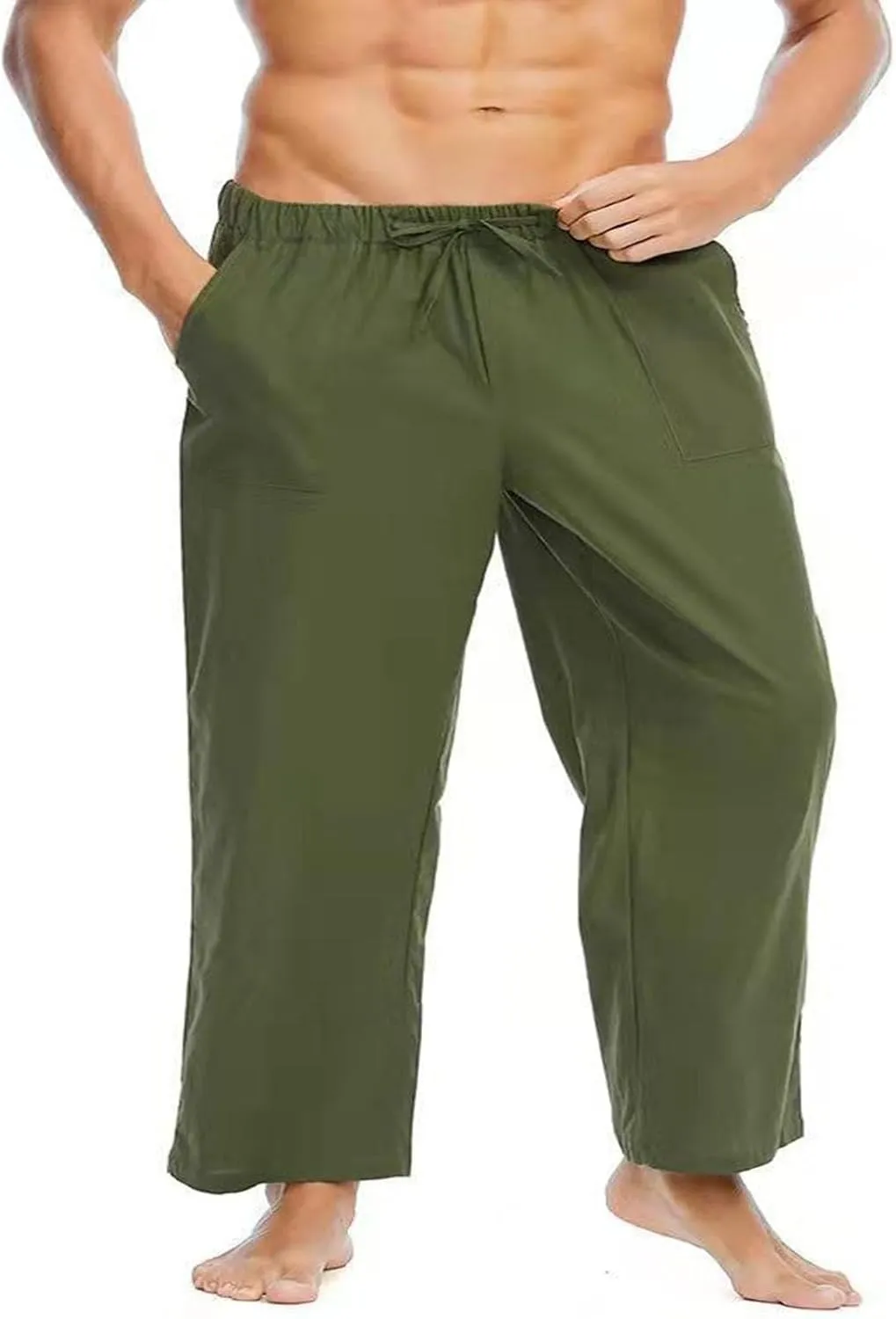 Men's Pants Casual Loose Quick Dry Drawstring Elastic Waist Solid Color Pants Lightweight Straight-Legs with Pockets