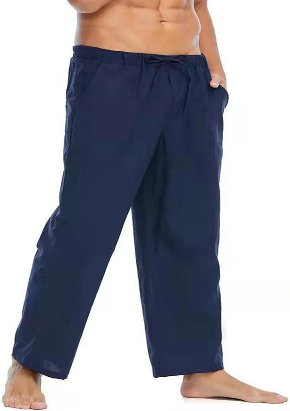 Men's Pants Casual Loose Quick Dry Drawstring Elastic Waist Solid Color Pants Lightweight Straight-Legs with Pockets