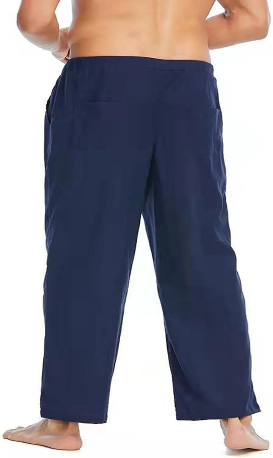 Men's Pants Casual Loose Quick Dry Drawstring Elastic Waist Solid Color Pants Lightweight Straight-Legs with Pockets
