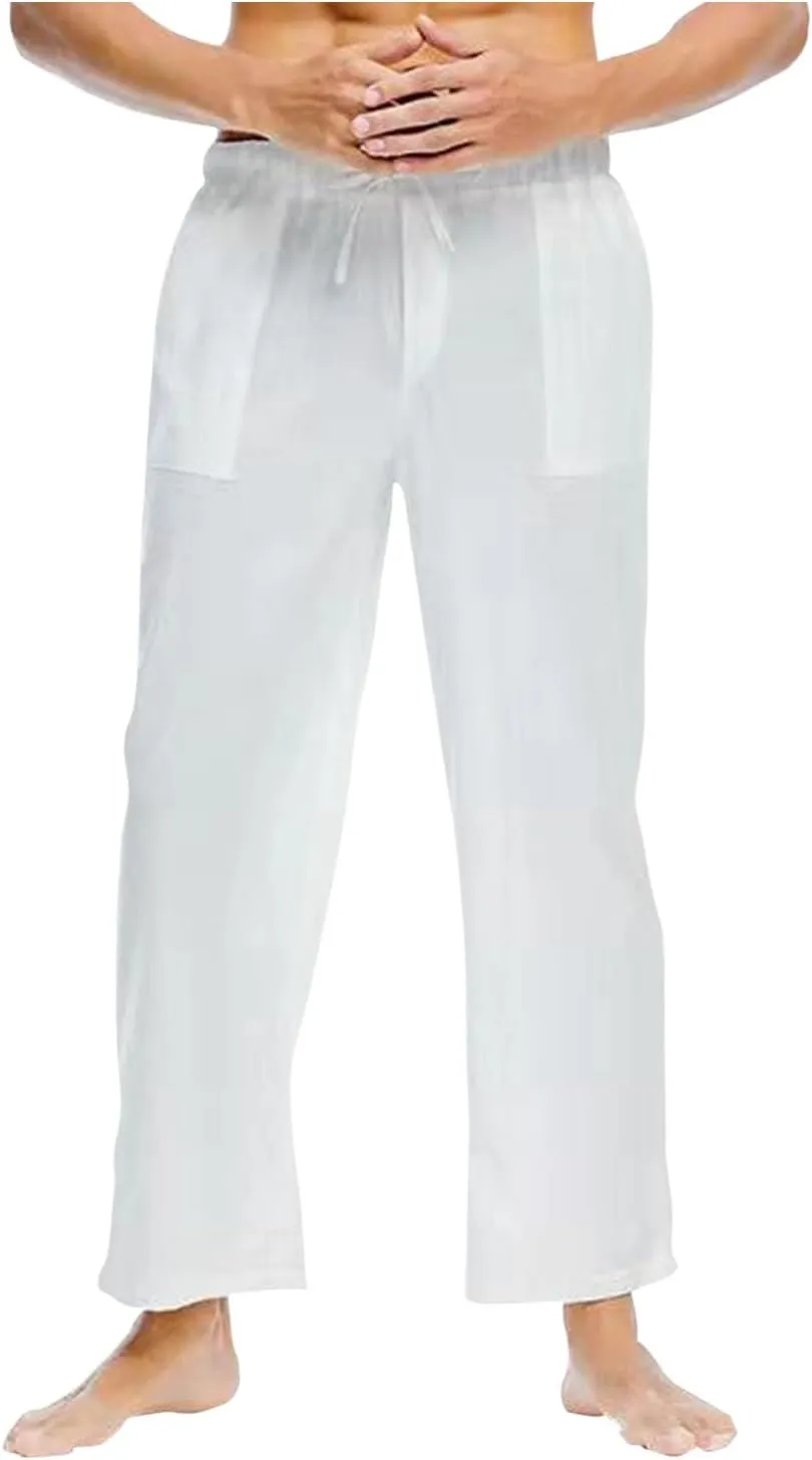 Men's Pants Casual Loose Quick Dry Drawstring Elastic Waist Solid Color Pants Lightweight Straight-Legs with Pockets