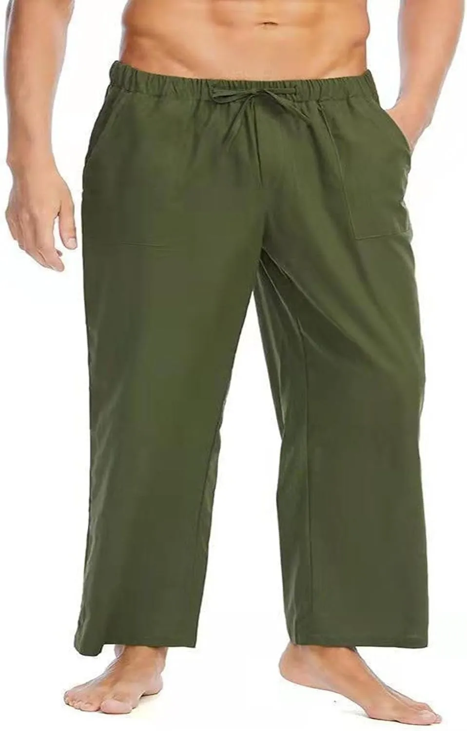 Men's Pants Casual Loose Quick Dry Drawstring Elastic Waist Solid Color Pants Lightweight Straight-Legs with Pockets