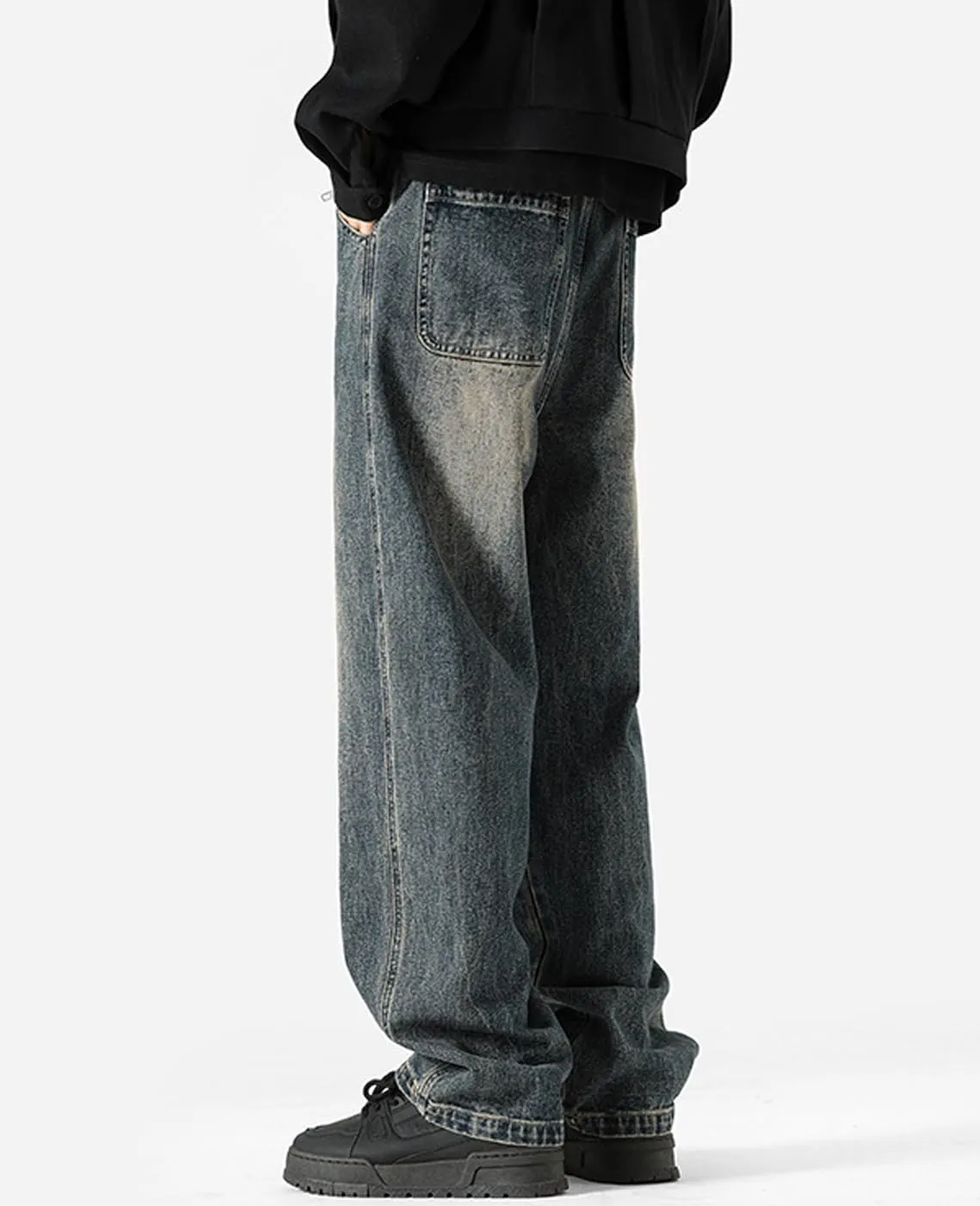 Men's Regular Fit Straight Leg Jeans Casual Drawstring Elastic Waist Denim Pants Lightweight Denim Trouser