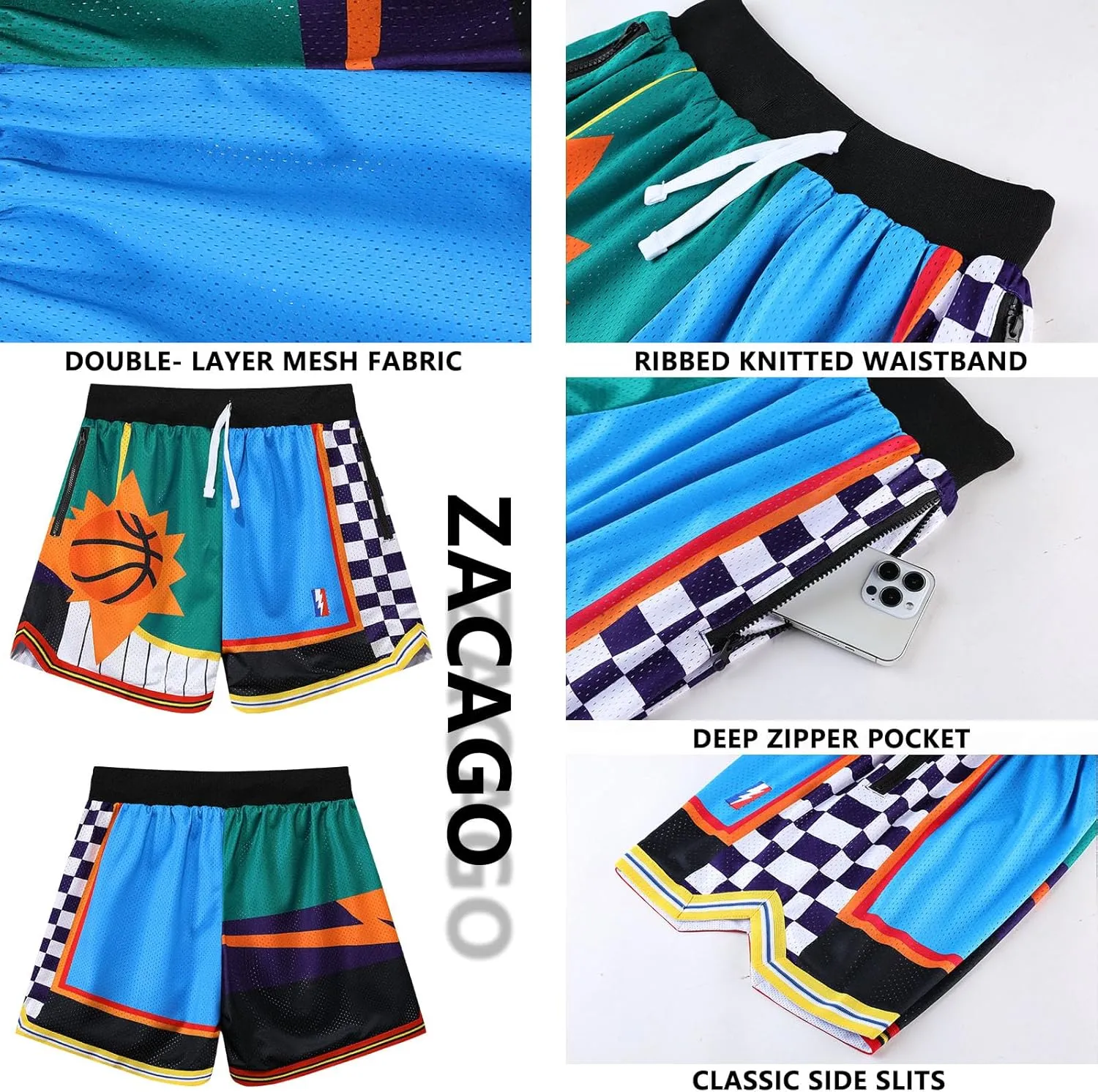 Mens Retro Basketball Shorts Cool Lightweight Mesh Gym Shorts Graphic Sports Athletic Drawstring Short