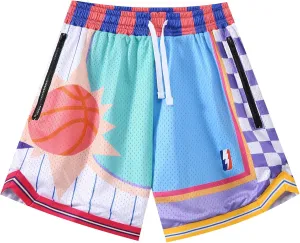 Mens Retro Basketball Shorts Cool Lightweight Mesh Gym Shorts Graphic Sports Athletic Drawstring Short