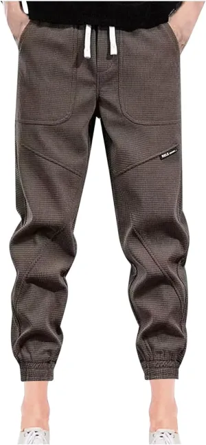 Mens Solid Color Lightweight Corduroy Pants Loose Fit Drawstring Sweatpants Elastic Waist Open Bottom Casual Pants