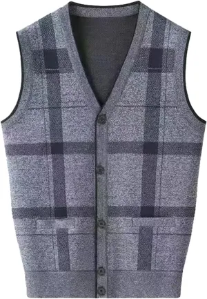 Mens Sweater Vest Plaid V Neck Sleeveless Button Down Winter Cardigan 2024 Trendy Casual Warm Soft Knit Tops