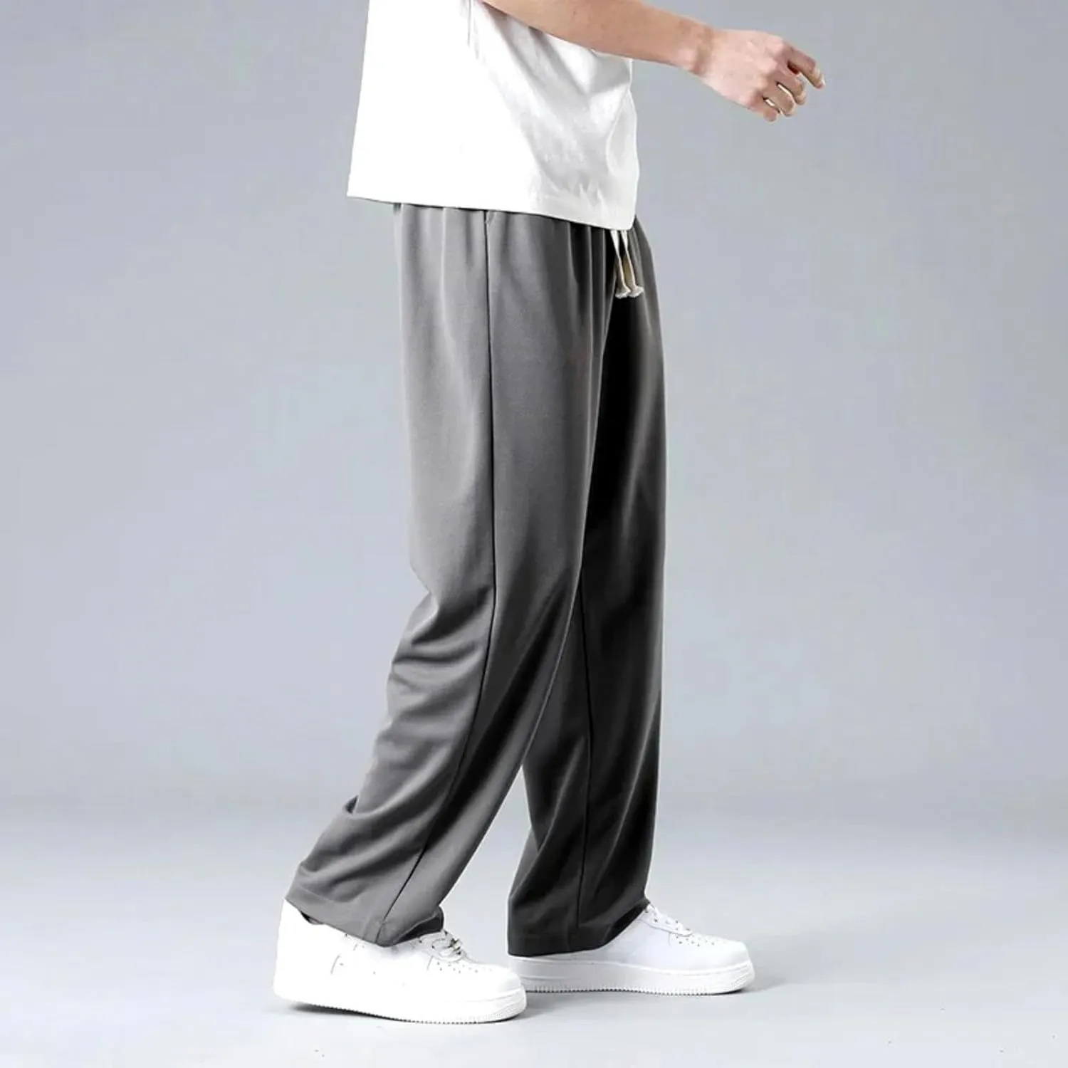 Men's Sweatpants Wide Leg Summer Drawstring Elastic Waist Fit Pockets Breathable Loose Sport Clothes Running Trousers