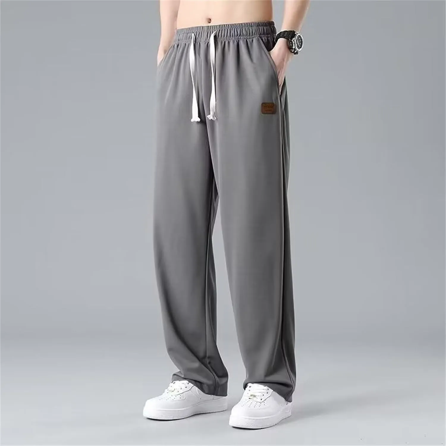 Men's Sweatpants Wide Leg Summer Drawstring Elastic Waist Fit Pockets Breathable Loose Sport Clothes Running Trousers