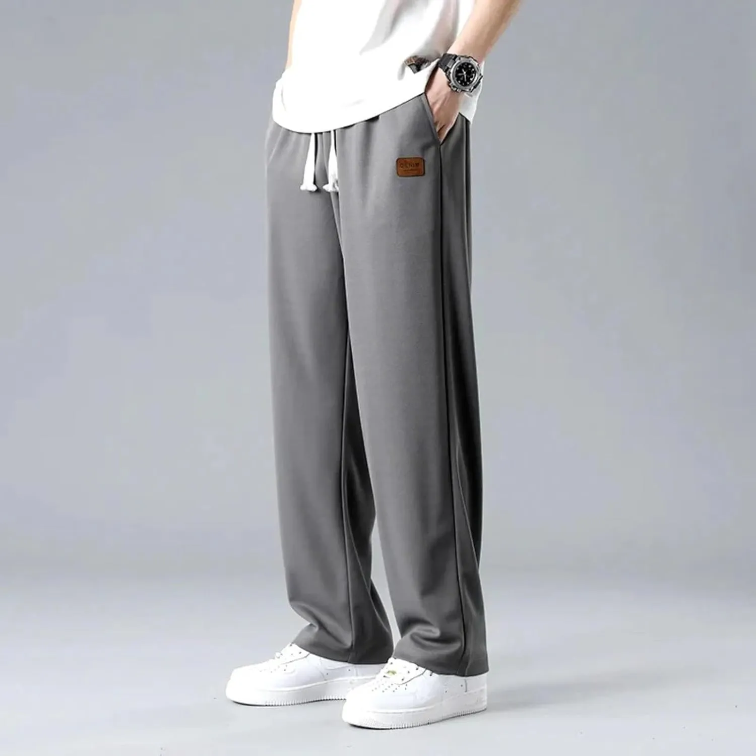Men's Sweatpants Wide Leg Summer Drawstring Elastic Waist Fit Pockets Breathable Loose Sport Clothes Running Trousers