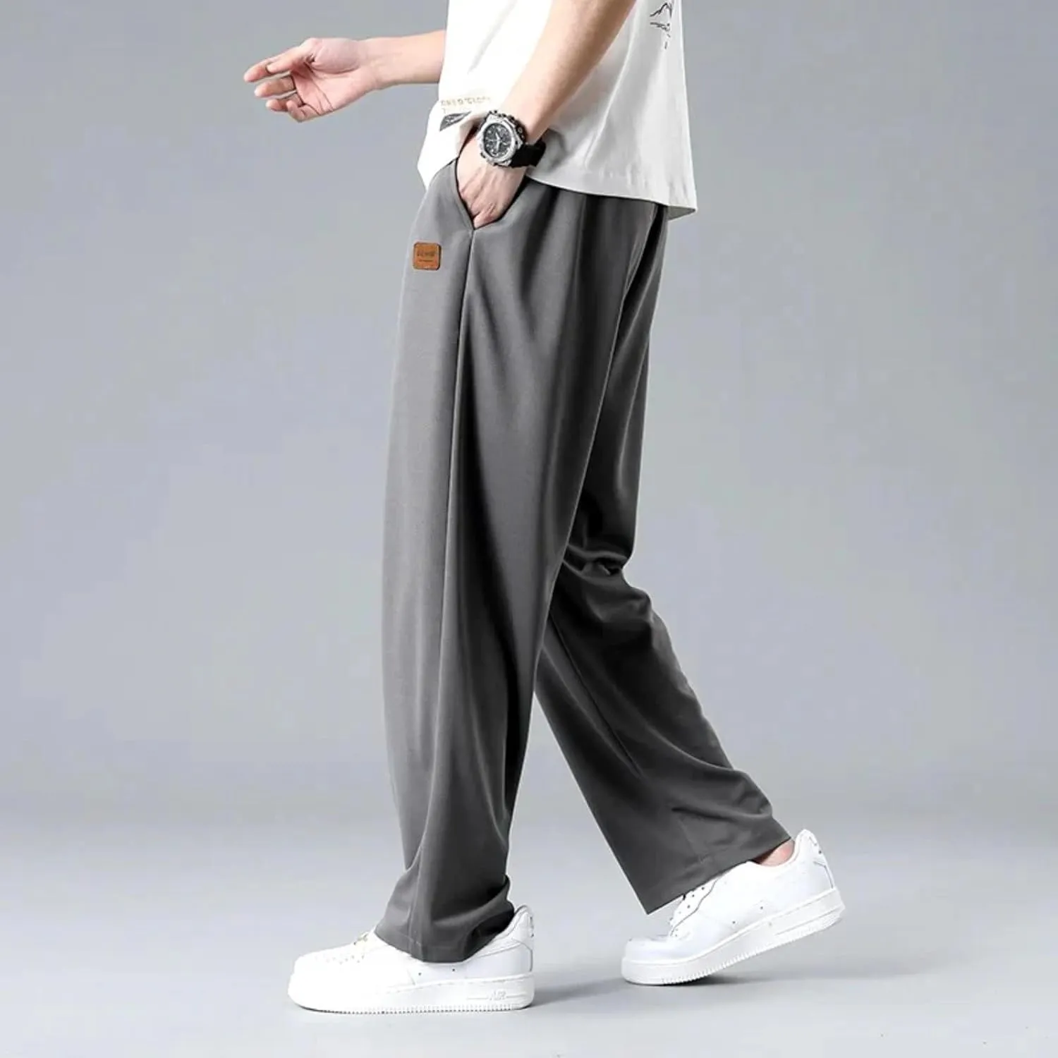 Men's Sweatpants Wide Leg Summer Drawstring Elastic Waist Fit Pockets Breathable Loose Sport Clothes Running Trousers