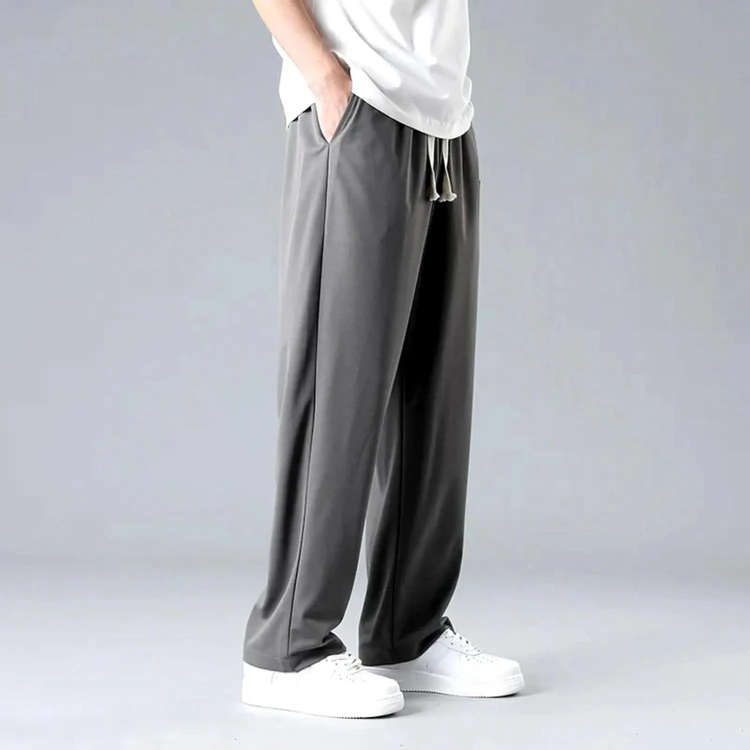 Men's Sweatpants Wide Leg Summer Drawstring Elastic Waist Fit Pockets Breathable Loose Sport Clothes Running Trousers