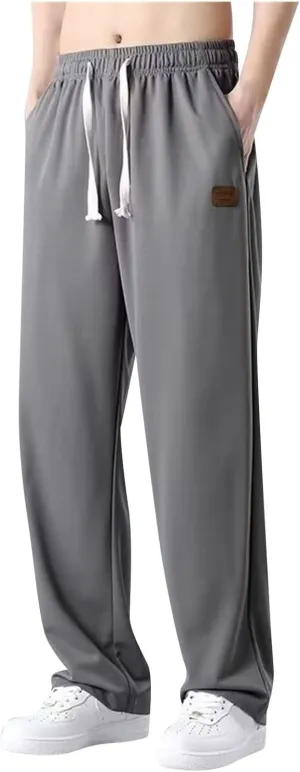 Men's Sweatpants Wide Leg Summer Drawstring Elastic Waist Fit Pockets Breathable Loose Sport Clothes Running Trousers