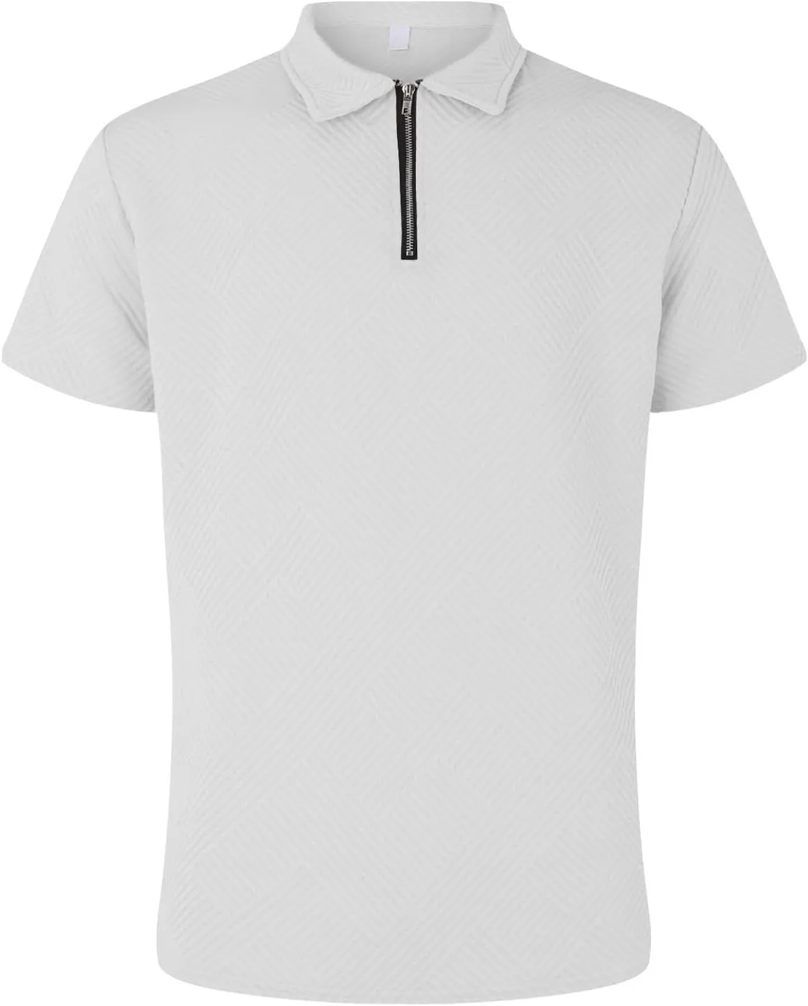 Men's Textured Polo Shirt Short Sleeve Zip Up Collar Business Casual Loungewear Solid Color Quick Dry Travel Office Blouse