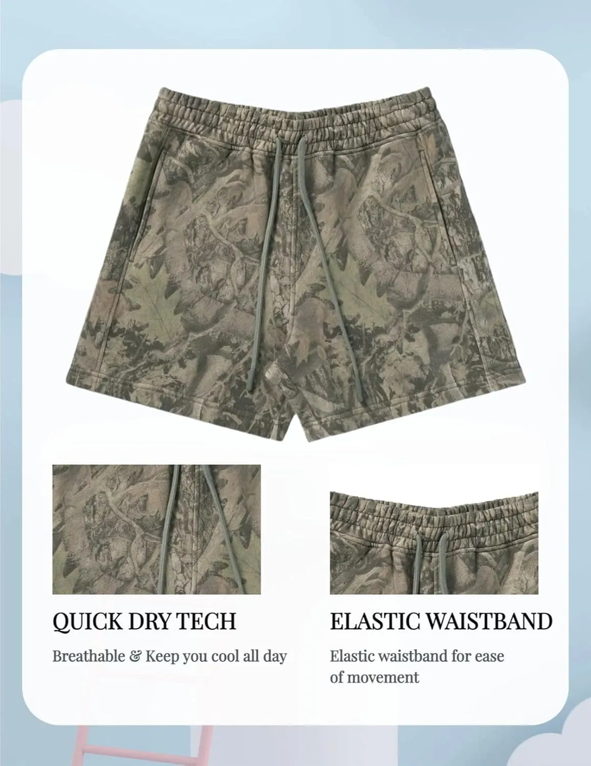 Men's Tree Camo Basketball Shorts - Quick-Dry Lightweight Mesh Workout Shorts, Breathable Athletic Shorts for Running & Gym