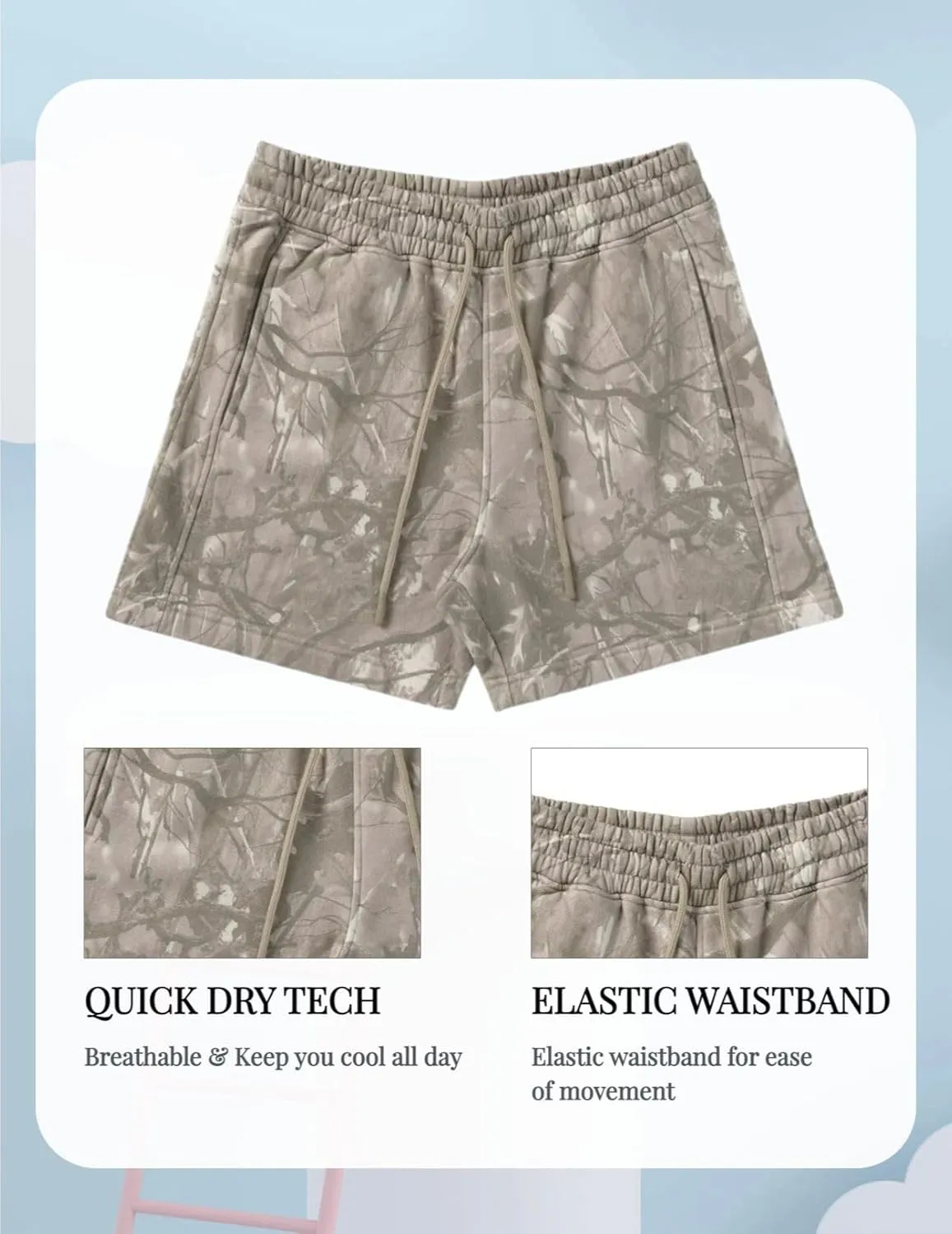 Men's Tree Camo Basketball Shorts - Quick-Dry Lightweight Mesh Workout Shorts, Breathable Athletic Shorts for Running & Gym