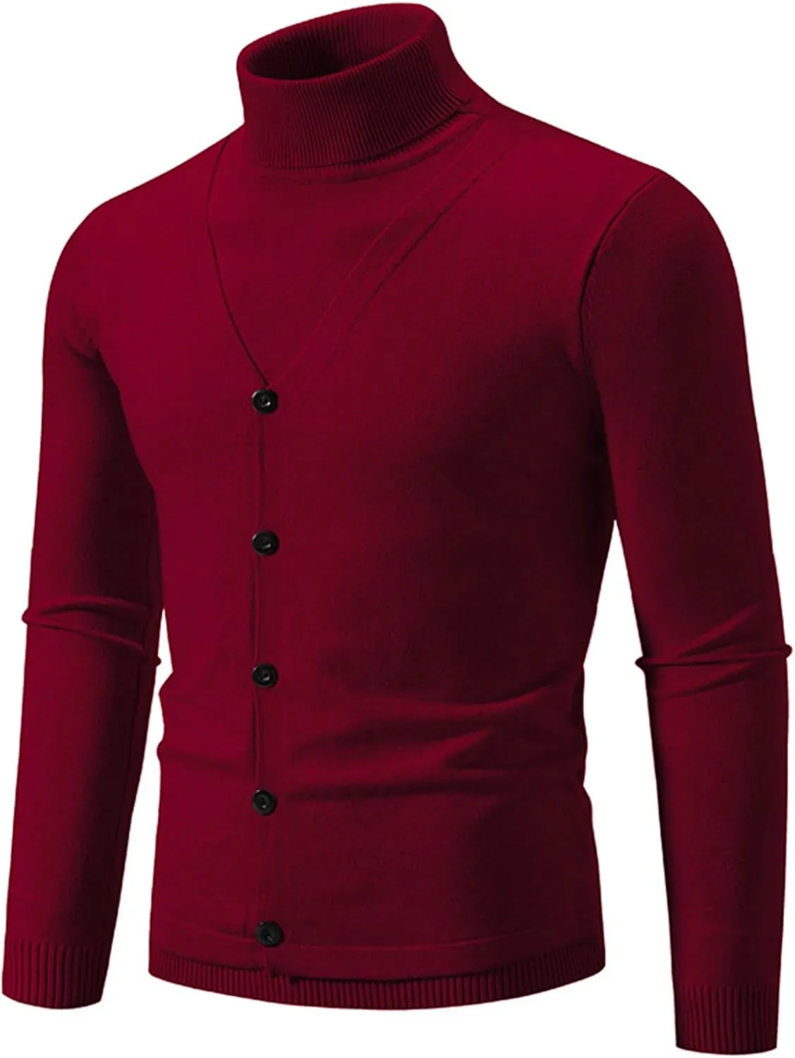 Mens V Neck Casual Cardigan Sweaters Soft Knit Long Sleeve Pullovers with Comfortable Solid Color Turtlenecks