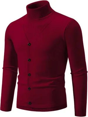 Mens V Neck Casual Cardigan Sweaters Soft Knit Long Sleeve Pullovers with Comfortable Solid Color Turtlenecks
