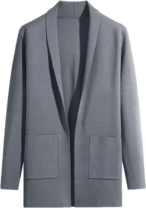 Mens Winter Warm Cardigan Sweater Long Sleeve Shawl Collar Zip Up Casual Stylish Button Down Shacket Heavyweight Slim Grey