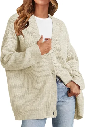 MEROKEETY Women's Cardigan Sweaters 2024 Fall Open Front Oversized Button V Neck Loose Soft Knit Outwear