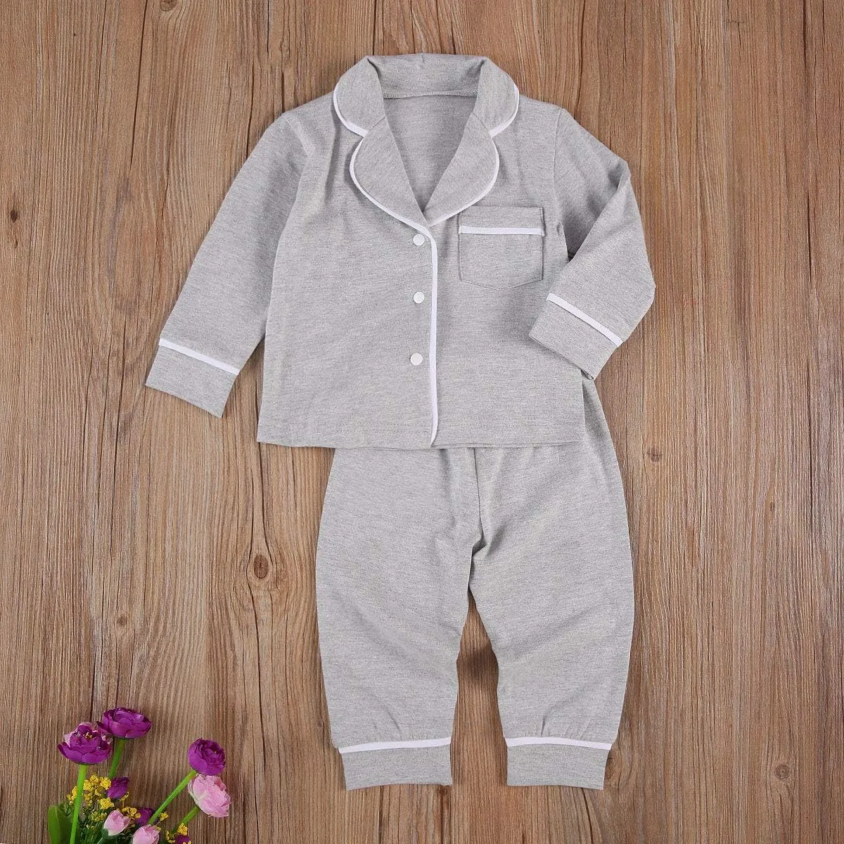 Merqwadd Toddler Baby Button-Down Pajamas Set, Cotton 2-PCS-PJs Set Shirt and Pants Sleepwear for Unisex Kids