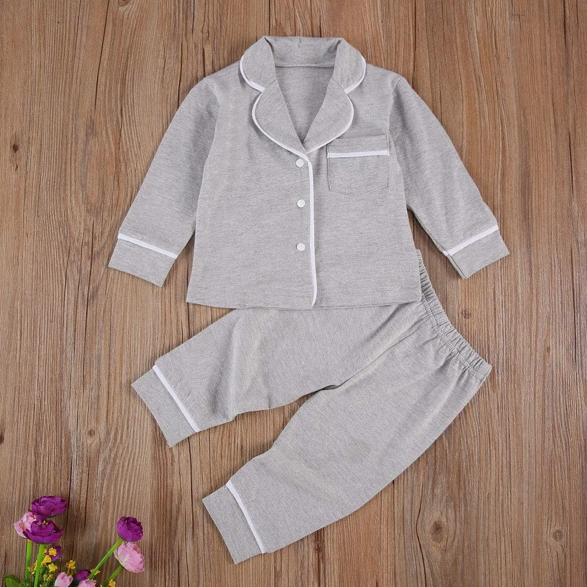 Merqwadd Toddler Baby Button-Down Pajamas Set, Cotton 2-PCS-PJs Set Shirt and Pants Sleepwear for Unisex Kids