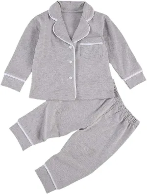 Merqwadd Toddler Baby Button-Down Pajamas Set, Cotton 2-PCS-PJs Set Shirt and Pants Sleepwear for Unisex Kids