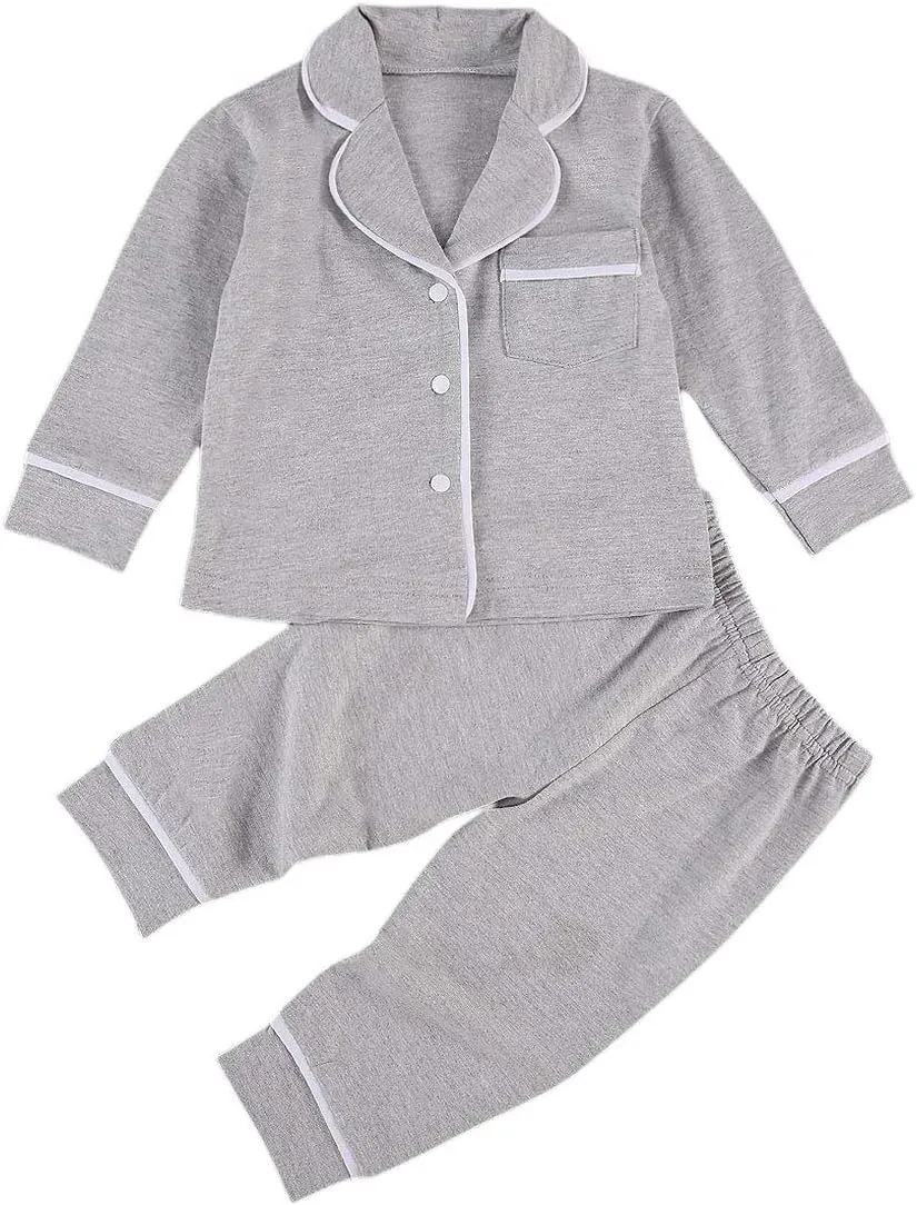 Merqwadd Toddler Baby Button-Down Pajamas Set, Cotton 2-PCS-PJs Set Shirt and Pants Sleepwear for Unisex Kids