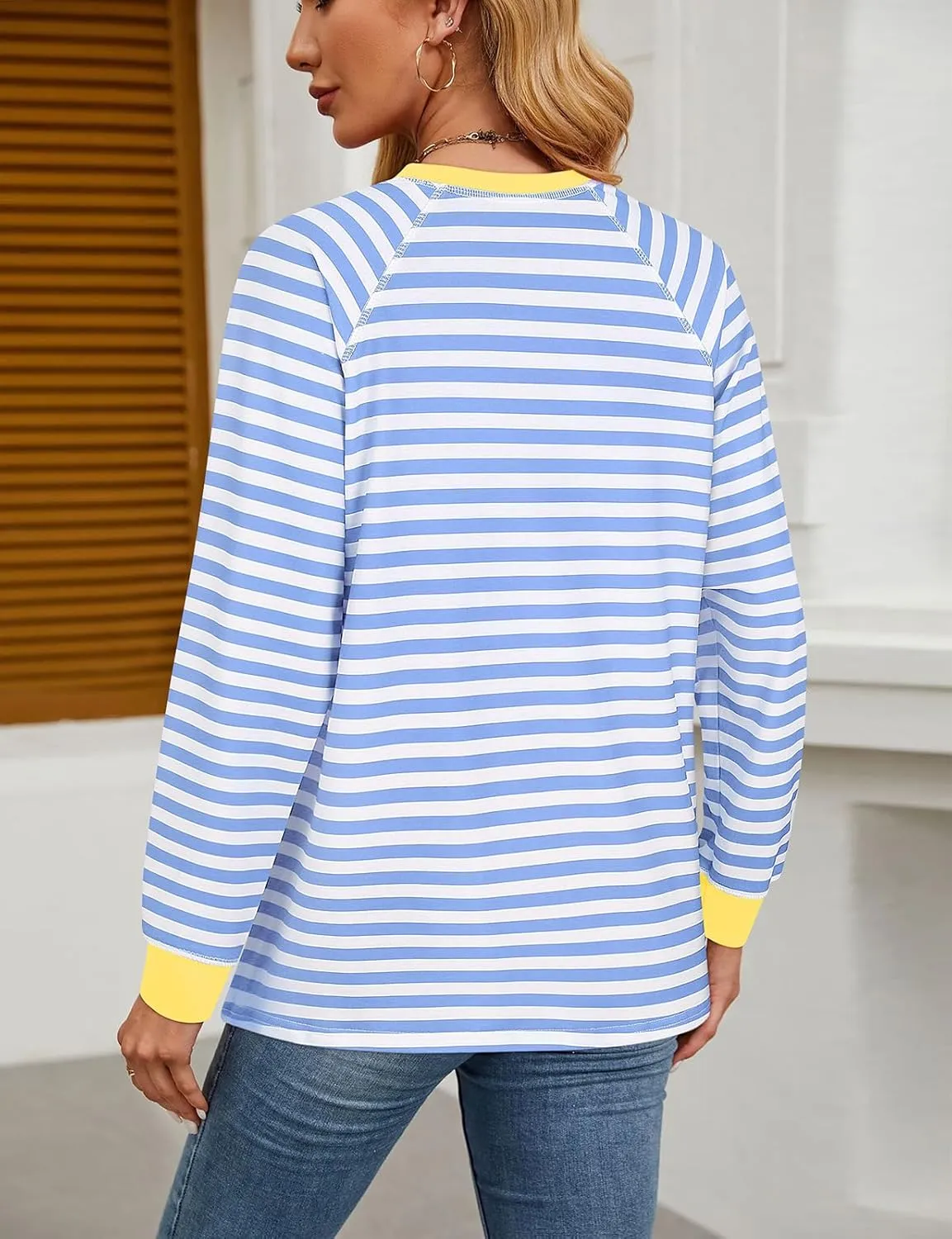 Misyula Style Women Tie Dye Sweatshirt Color Block Long Sleeve Crewneck Oversized Tshirt