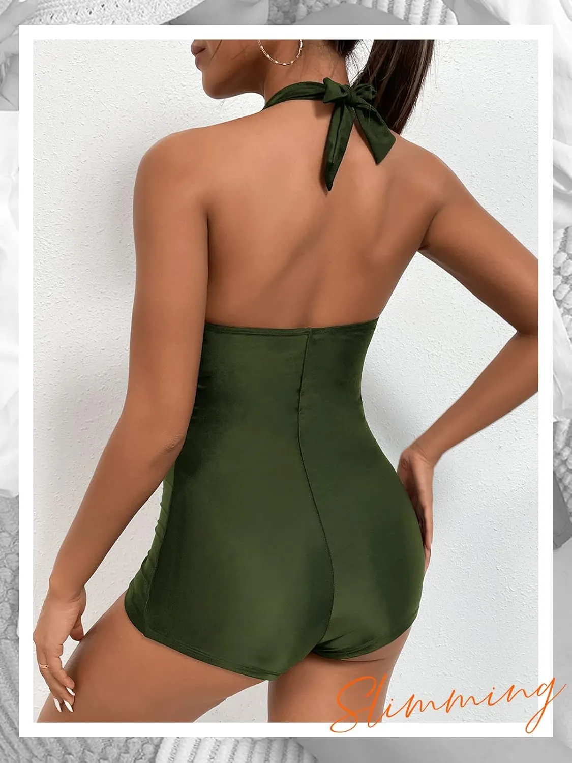 MOLYBELL Womens Boyleg Ruched Swimsuit One Piece Bathing Suit Tummy Control