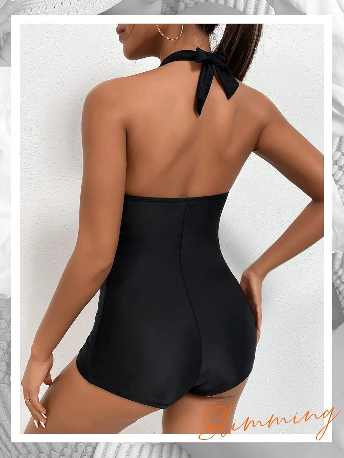 MOLYBELL Womens Boyleg Ruched Swimsuit One Piece Bathing Suit Tummy Control