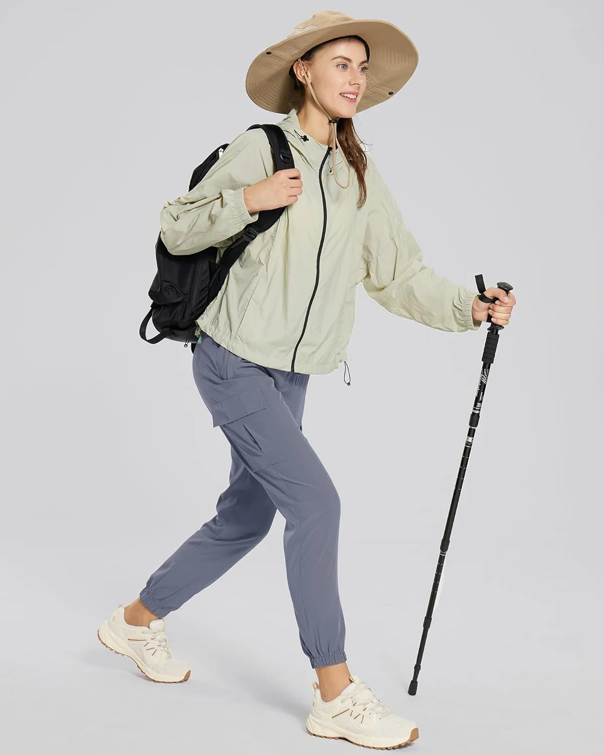MOURCE Womens Hiking Pants Lightweight Quick Dry Adjustable Cargo Joggers with Zippered Pockets
