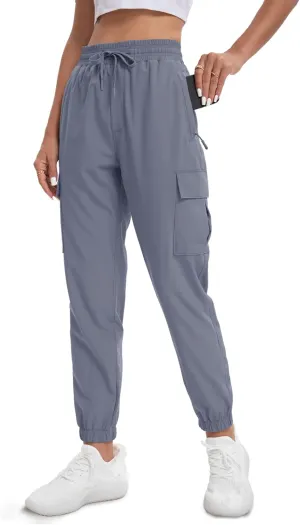 MOURCE Womens Hiking Pants Lightweight Quick Dry Adjustable Cargo Joggers with Zippered Pockets