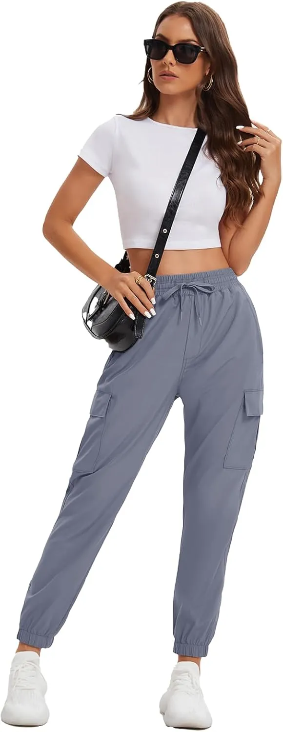 MOURCE Womens Hiking Pants Lightweight Quick Dry Adjustable Cargo Joggers with Zippered Pockets