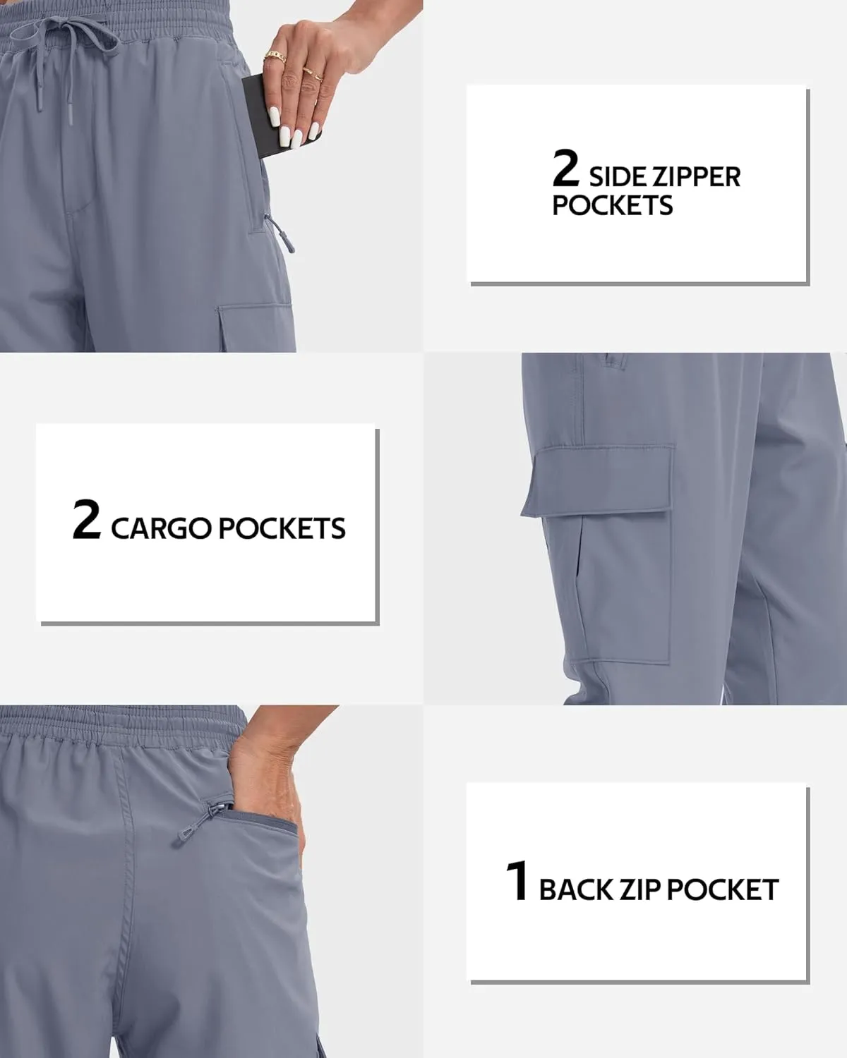 MOURCE Womens Hiking Pants Lightweight Quick Dry Adjustable Cargo Joggers with Zippered Pockets