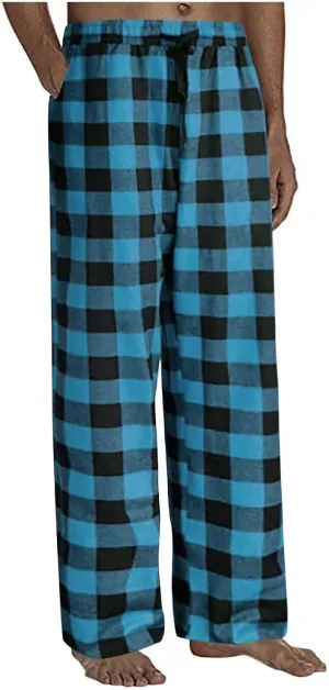 Muscularfit Mens Pants Casual Elastic Waist Plaid Lounge Sleep Pajama Pant with Pockets Flannel Sleepwear Loose Fit Trousers