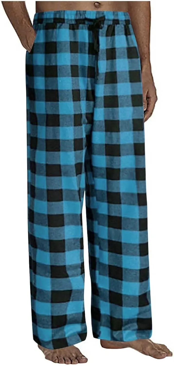 Muscularfit Mens Pants Casual Elastic Waist Plaid Lounge Sleep Pajama Pant with Pockets Flannel Sleepwear Loose Fit Trousers