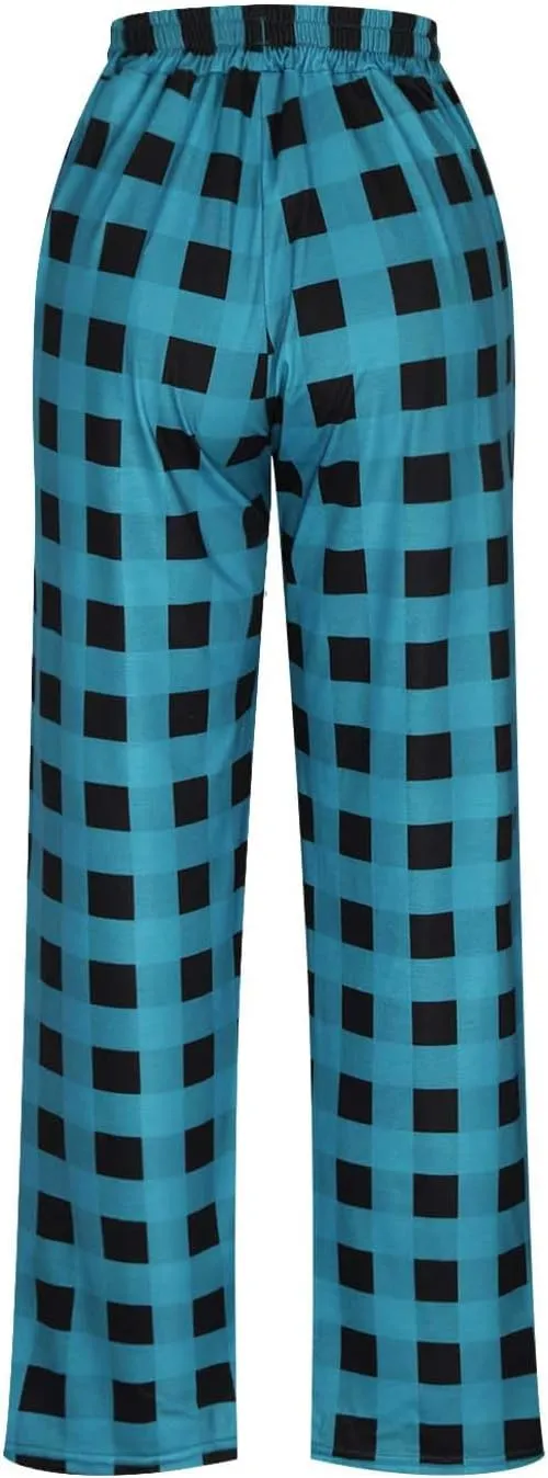 Muscularfit Mens Pants Casual Elastic Waist Plaid Lounge Sleep Pajama Pant with Pockets Flannel Sleepwear Loose Fit Trousers