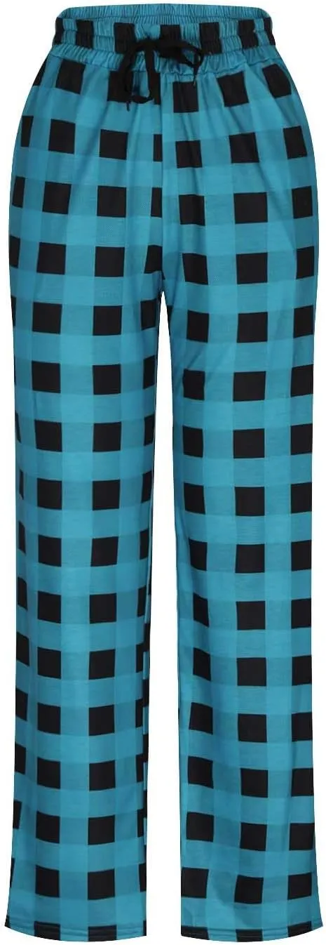 Muscularfit Mens Pants Casual Elastic Waist Plaid Lounge Sleep Pajama Pant with Pockets Flannel Sleepwear Loose Fit Trousers