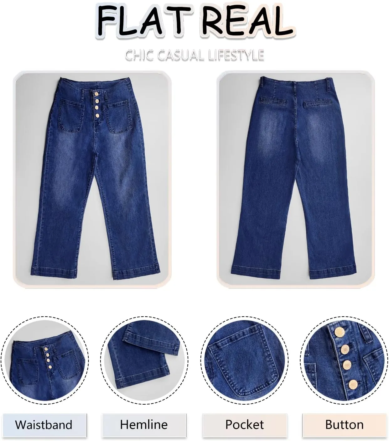 Necooer Womens Boyfriend Jeans Cropped Loose Wide Leg Baggy Jeans Casual Stretchy Denim Pants