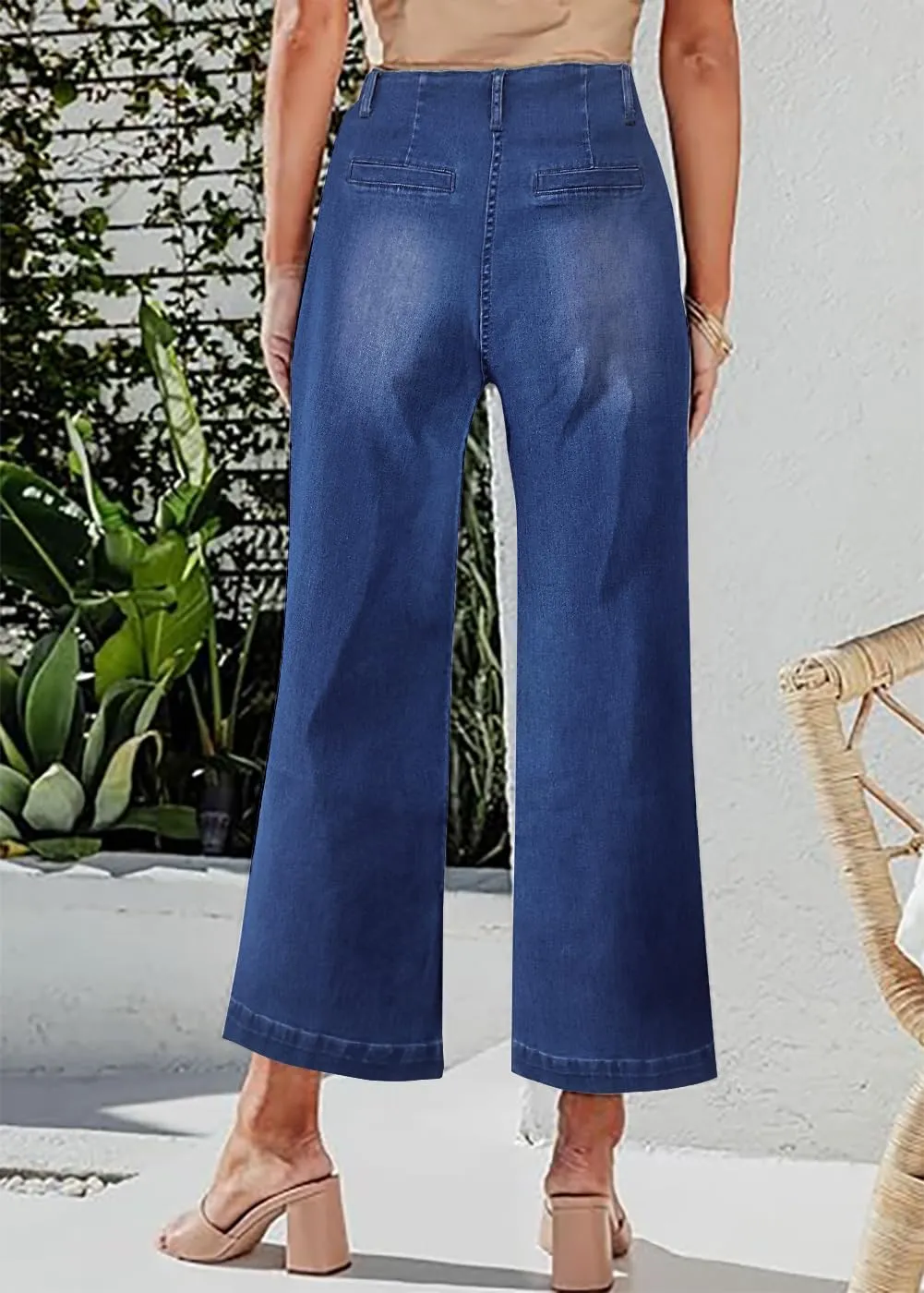Necooer Womens Boyfriend Jeans Cropped Loose Wide Leg Baggy Jeans Casual Stretchy Denim Pants