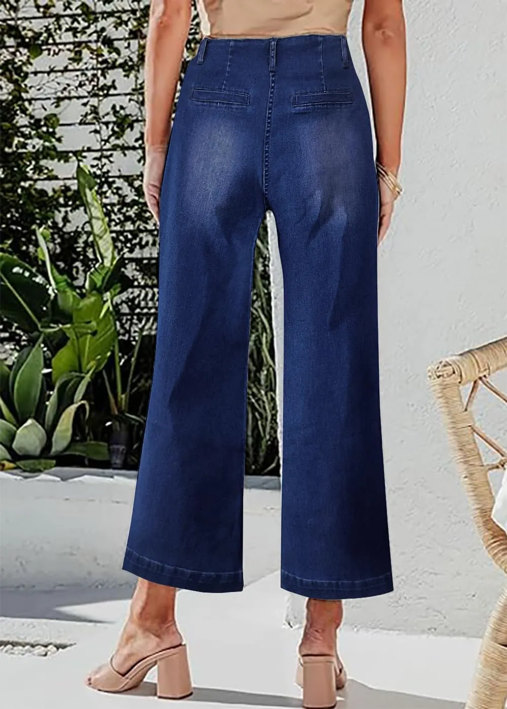 Necooer Womens Boyfriend Jeans Cropped Loose Wide Leg Baggy Jeans Casual Stretchy Denim Pants