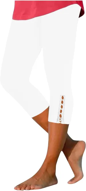 New Leggings for Women Lace Capri Slim Fit Yoga Pants Soft Lace Hem Stretch Crop Tights Comfy Workout Running Pant