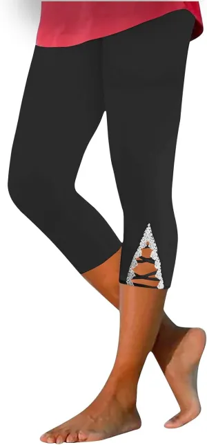 New Leggings for Women Lace Capri Slim Fit Yoga Pants Soft Lace Hem Stretch Crop Tights Comfy Workout Running Pant
