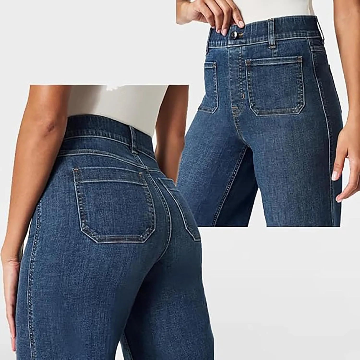 Obormi Cropped Jeans, Wide Leg Pant Jeans Woman High Waisted, Curvachic Jeans, Tummy Control Twill Cropped Pant