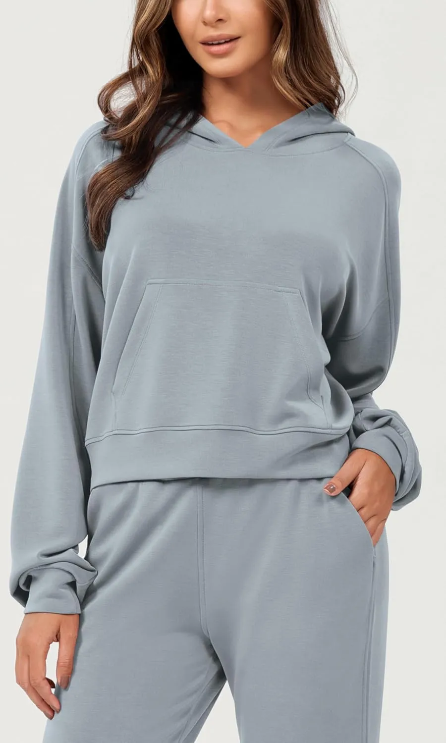 ODODOS Modal Soft Long Sleeve Cropped Hoodie for Women Oversized Pullover Sweatshirts with Pocket