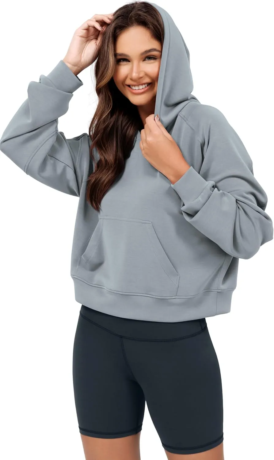 ODODOS Modal Soft Long Sleeve Cropped Hoodie for Women Oversized Pullover Sweatshirts with Pocket