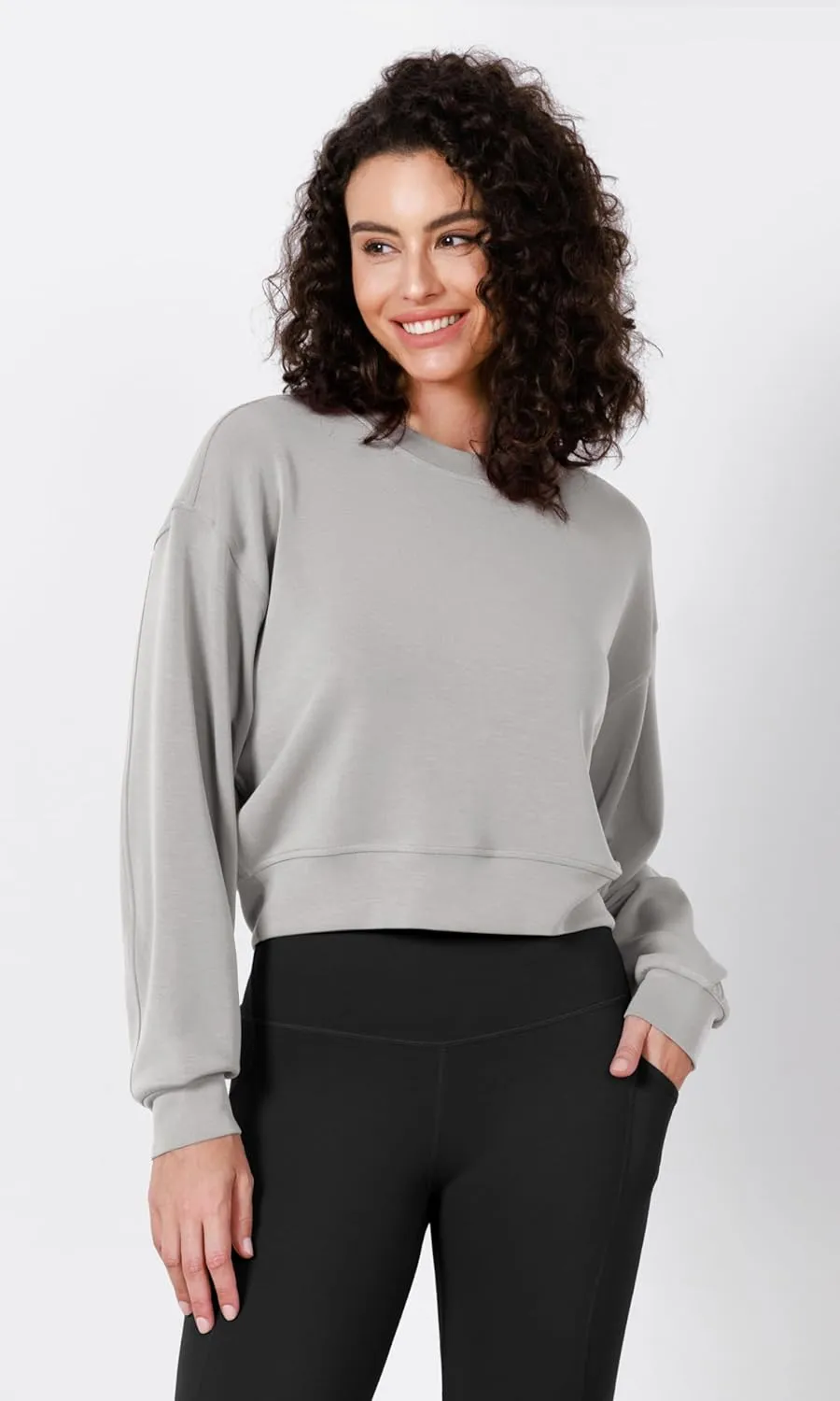 ODODOS Modal Soft Long Sleeve Cropped Sweatshirts for Women Oversized Crew Neck Pullover Crop Top