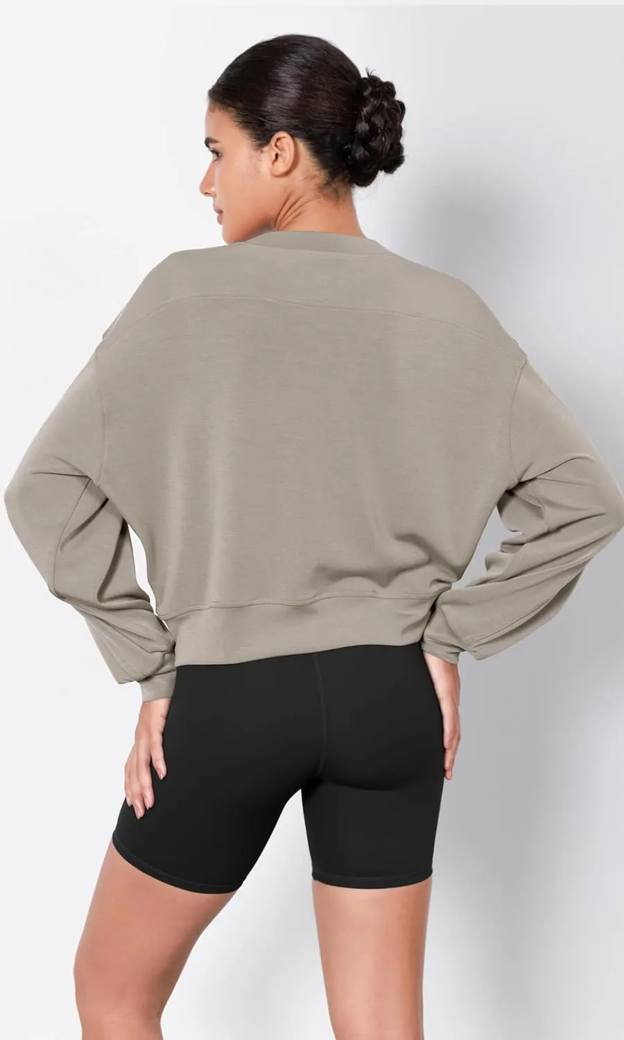 ODODOS Modal Soft Long Sleeve Cropped Sweatshirts for Women Oversized Crew Neck Pullover Crop Top