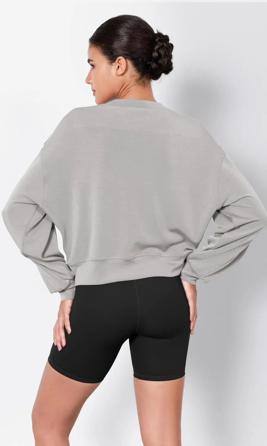 ODODOS Modal Soft Long Sleeve Cropped Sweatshirts for Women Oversized Crew Neck Pullover Crop Top